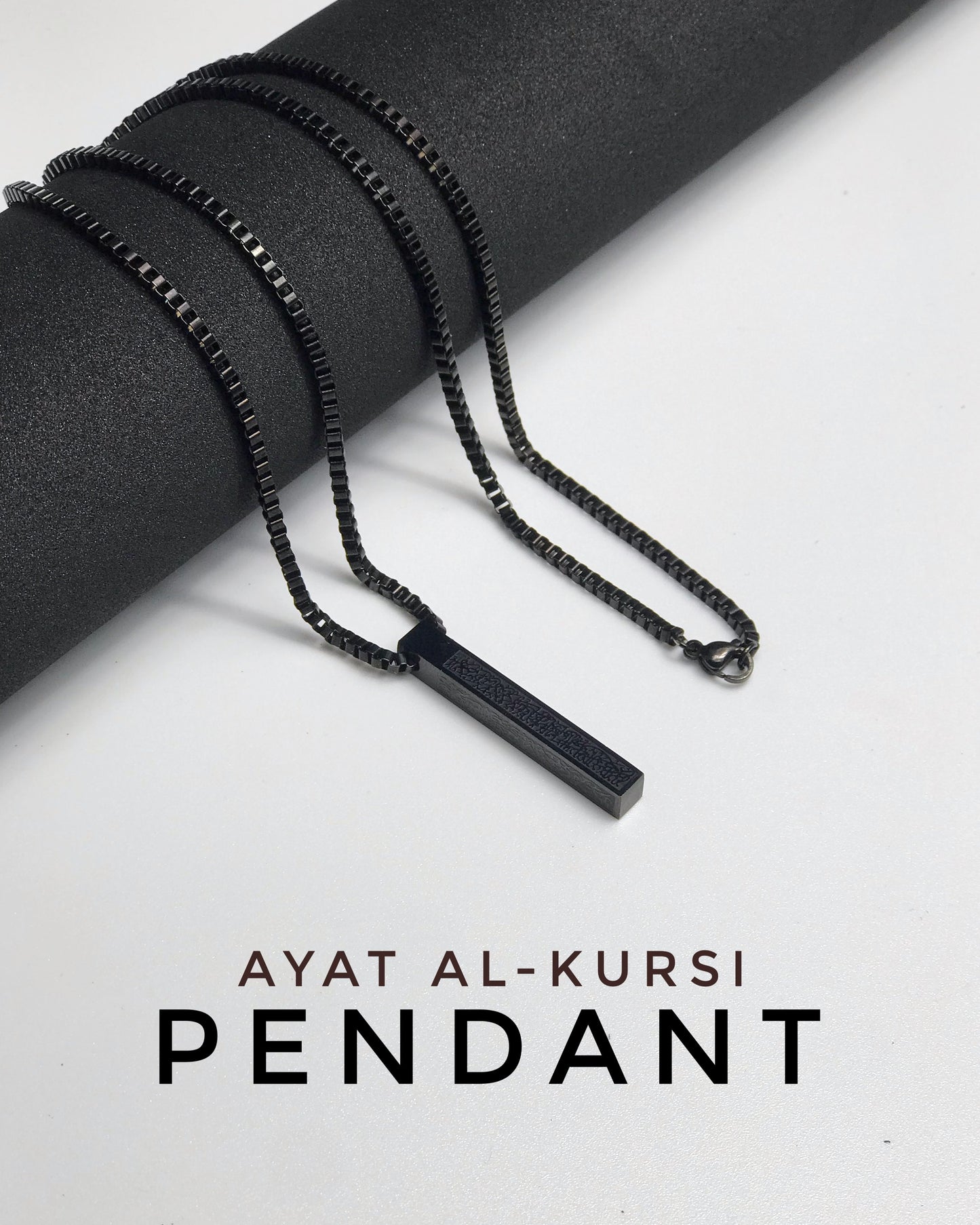 Ayat Al-Kursi Pendant Necklace Bar (Black Edition)